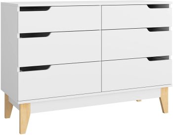 Homfa Chest of Drawers with 6 Storage Drawers White Sideboard Cabinet Wooden Dresser Cabinet with Anti-Bowing Support Bedroom Furniture 107x40x75cm