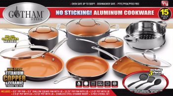 Gotham Steel 15 Piece Pots and Pans Set, Cookware Set with Nonstick Ceramic Coating, Includes Fry Pans, Saucepans, Stock Pots and Utensils