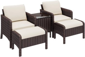 Homfa Rattan Garden Furniture Sets 5 PCS Modular Sofa Set Patio Conservatory 4 Seater Sofa Outdoor Sectional Corner Sofa with Cushions, and Glass-Top Coffee Table